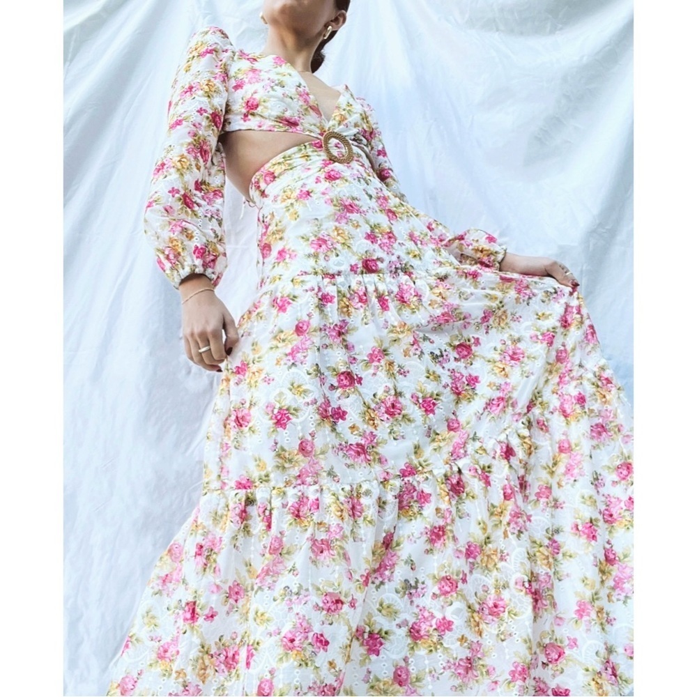 Gianni Bini - Rose Print Lace Cutout Maxi Dress